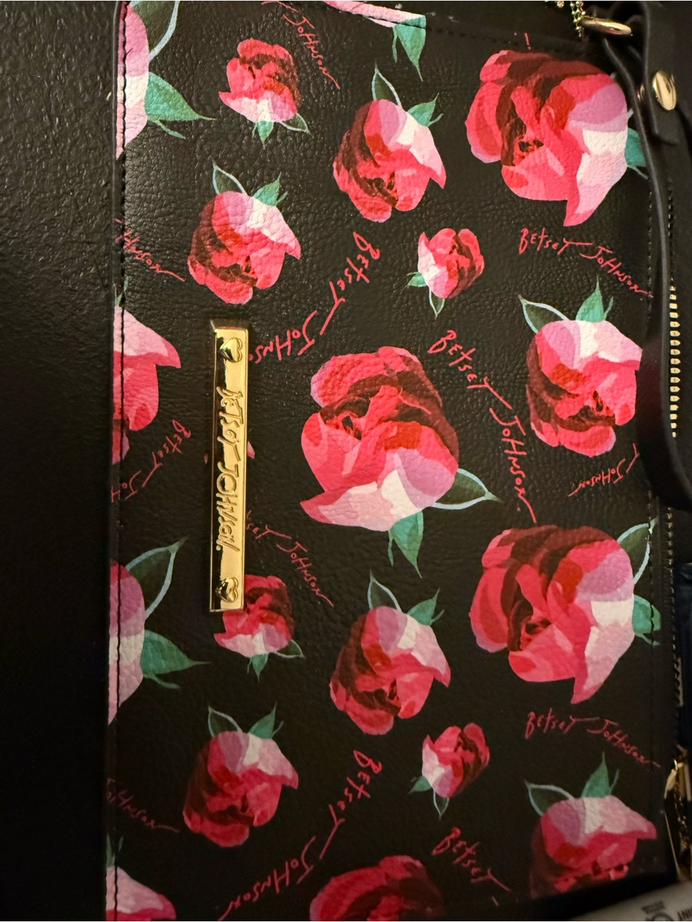 Betsey Johnson Black Wristlet Clutch with Pink Floral Print - Picture 3 of 7